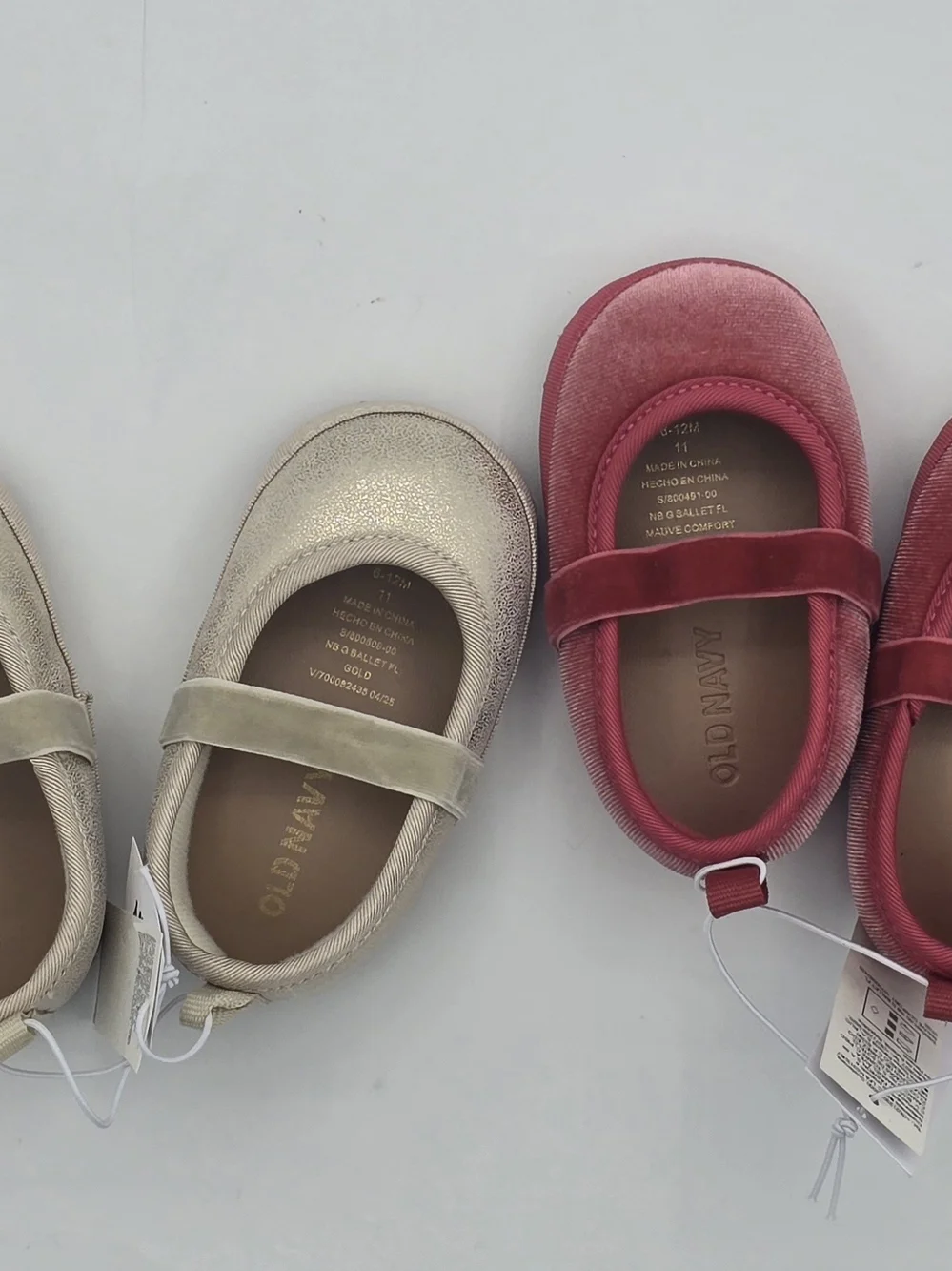 2 Old Navy Metallic Gold and Red Velvet Mary Jane Baby Shoes Sz